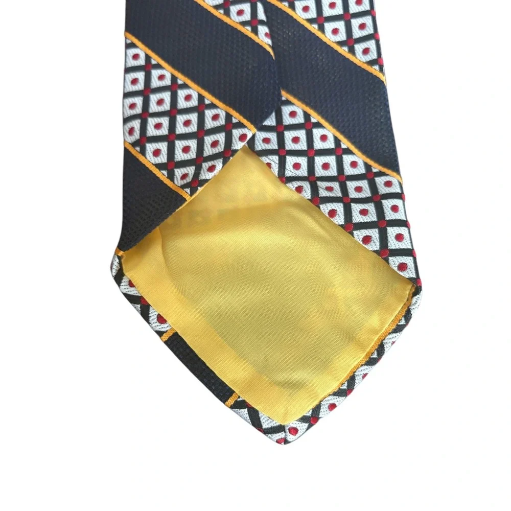 Men's Geometric Striped‎ Necktie — Navy, Red & Gold — 57